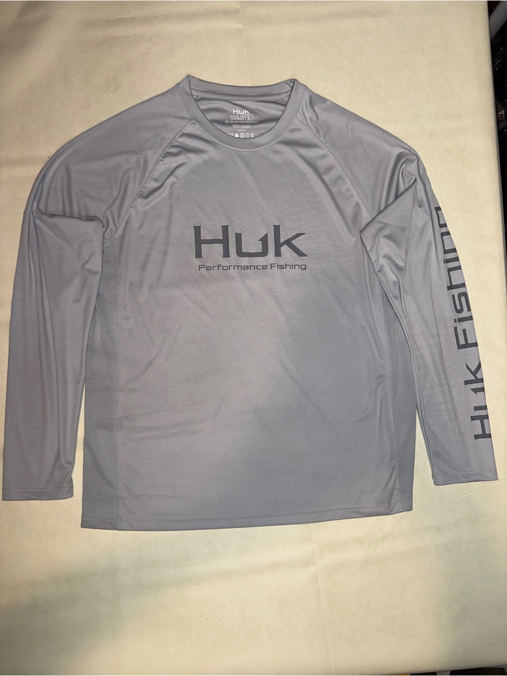 Huk Men’s Long Sleeve Rash Guard in Light Gray with Logo